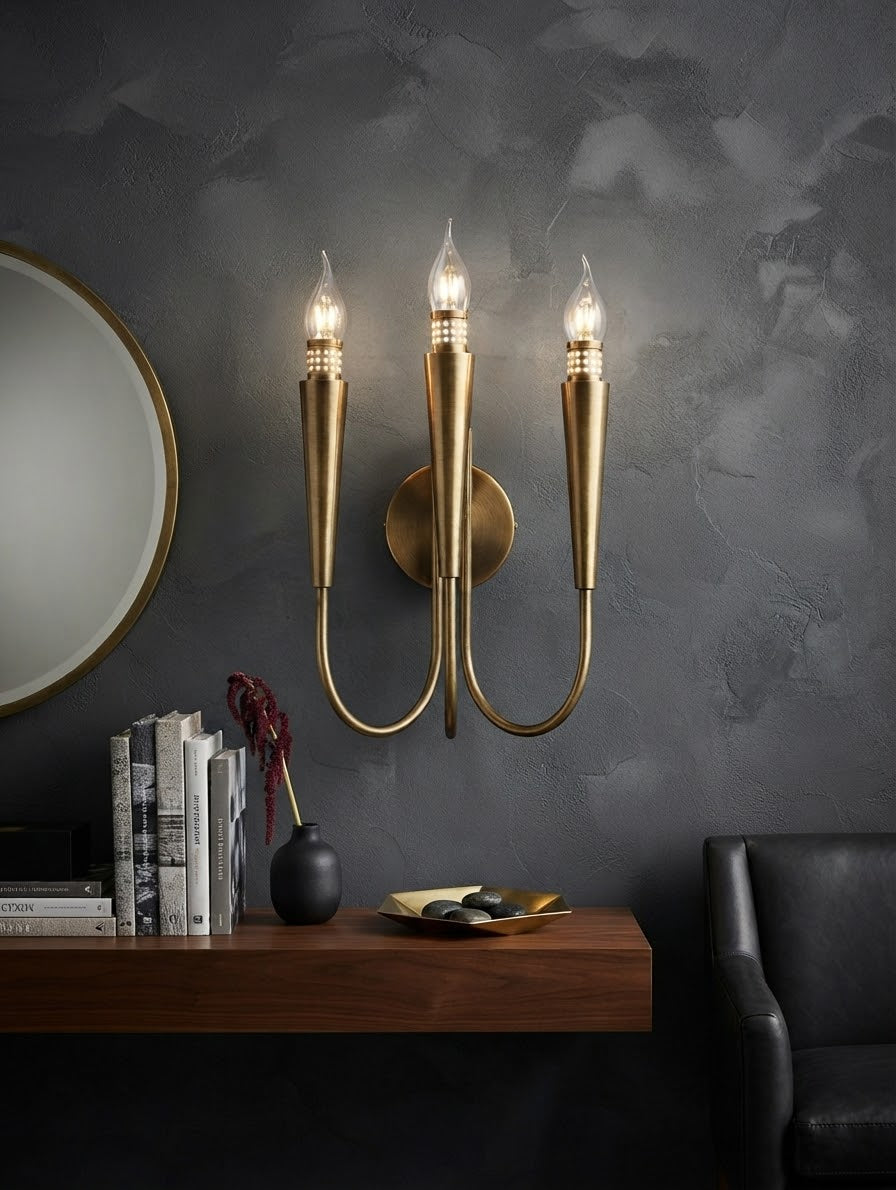 Luxury Antique Brass 3-Light Wall Sconce – Elegant Candle Style Wall Light