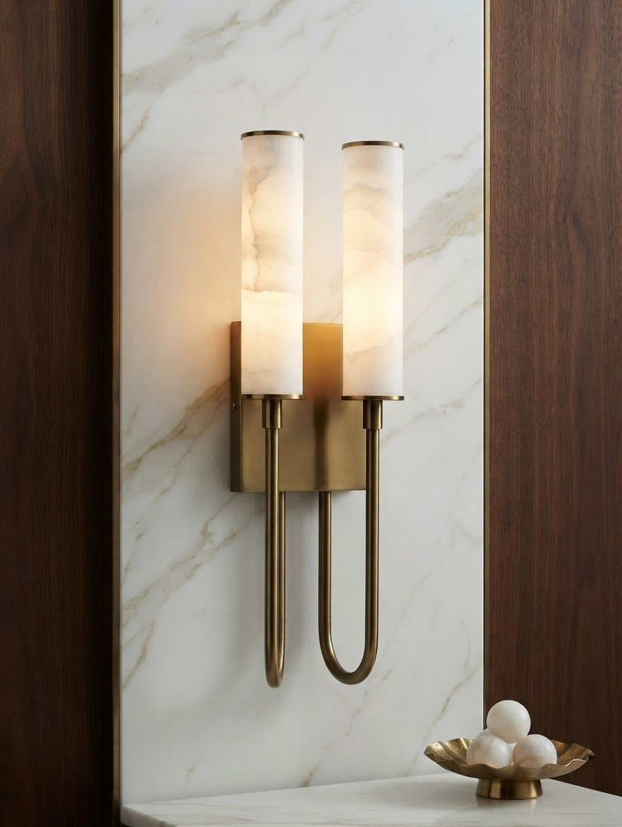Luxury Brass Marble Look Double Wall Light | Modern LED Wall Sconce