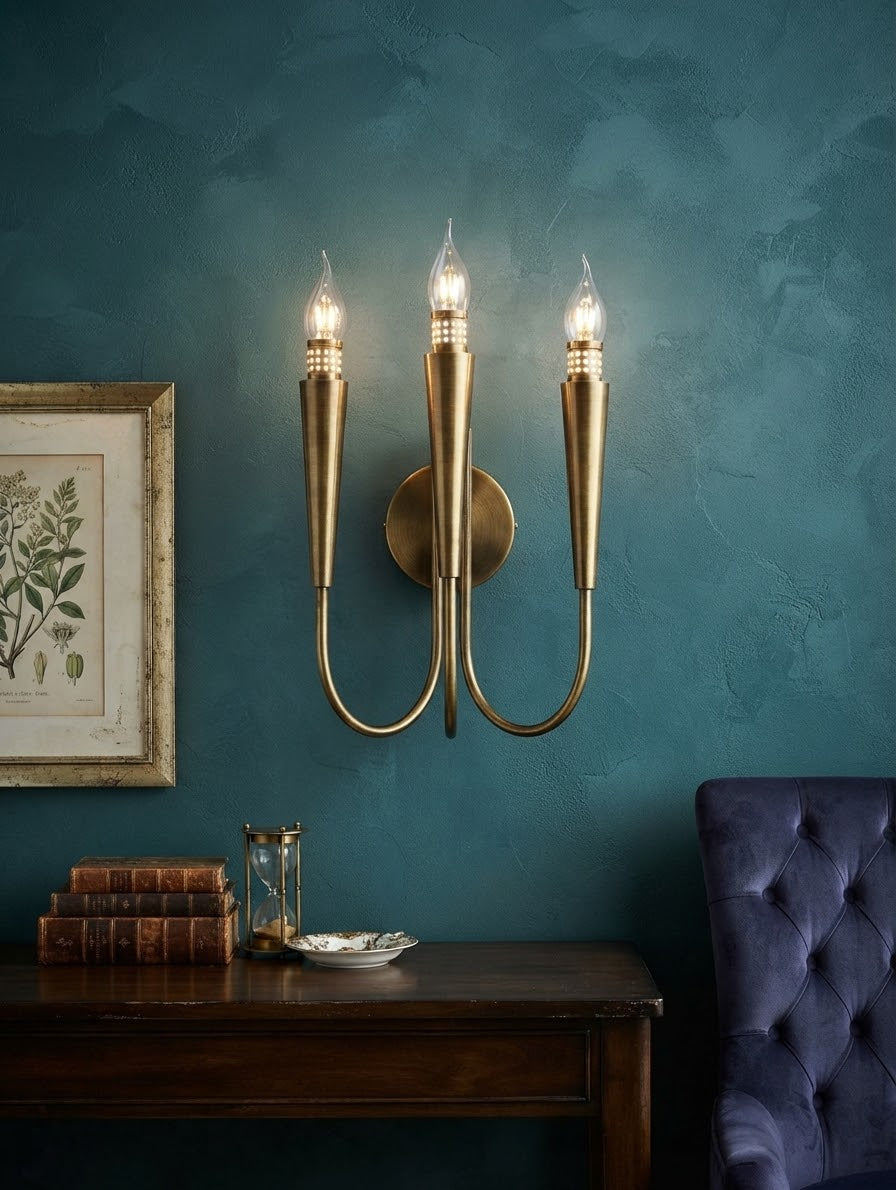 Luxury Antique Brass 3-Light Wall Sconce – Elegant Candle Style Wall Light