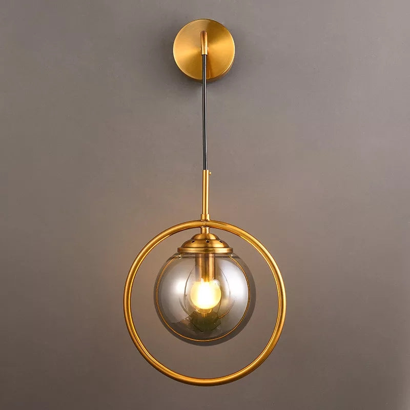 MODERN LED WALL LAMP GLASS BALL WITH GOLD RING - AURA LIGHT