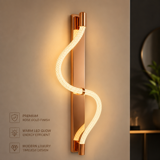 Luxury Rose Gold LED Wall Light – Modern S-Curve Decorative Wall Lamp
