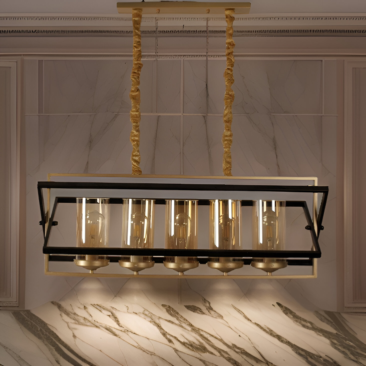 BRASS ANTIQUE GLASS CHANDELIER - AURA LIGHT