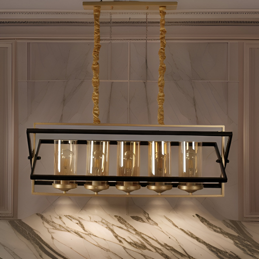 BRASS ANTIQUE GLASS CHANDELIER - AURA LIGHT