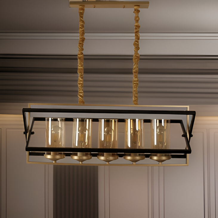 BRASS ANTIQUE GLASS CHANDELIER - AURA LIGHT