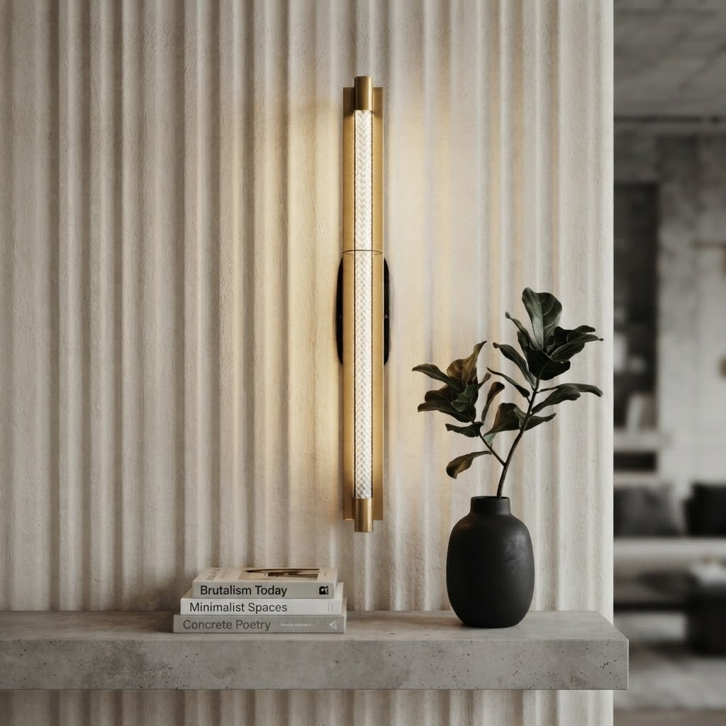 Premium Brass LED Wall Light – Modern Golden Textured Linear Sconce
