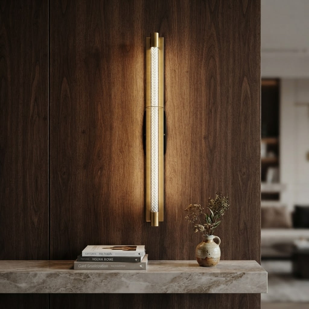 Premium Brass LED Wall Light – Modern Golden Textured Linear Sconce