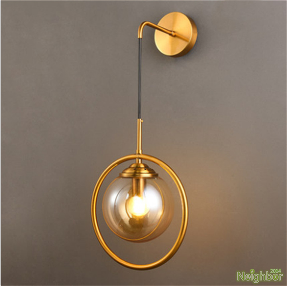 MODERN LED WALL LAMP GLASS BALL WITH GOLD RING - AURA LIGHT